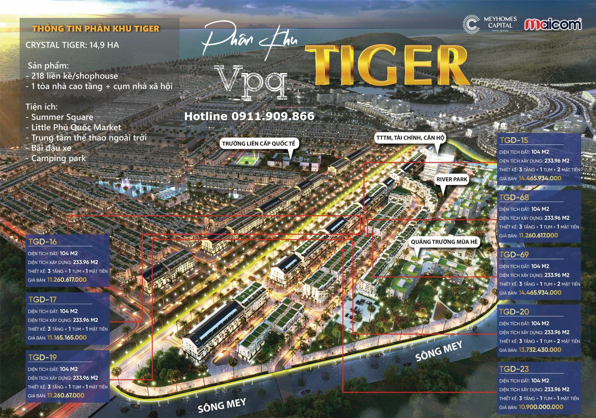 Bảng hàng phân khu Tiger trên phối cảnh dự án
