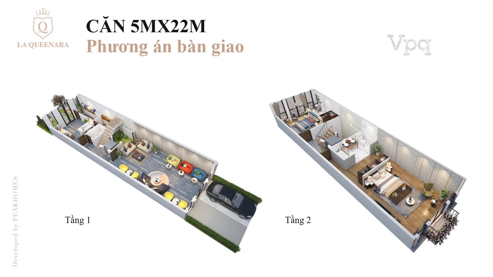 Layout thiết kế tầng 1 + tầng 2 Shoptel 4 tầng: 5x22