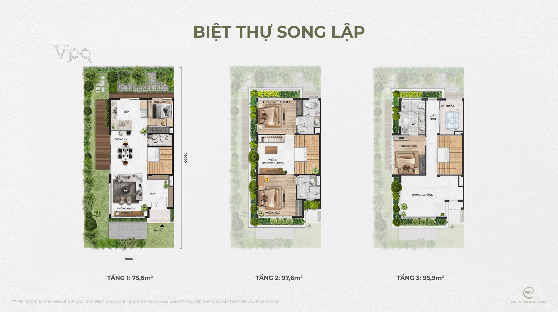 Layout thiết kế biệt thự song lập The Garden Eco Central Park