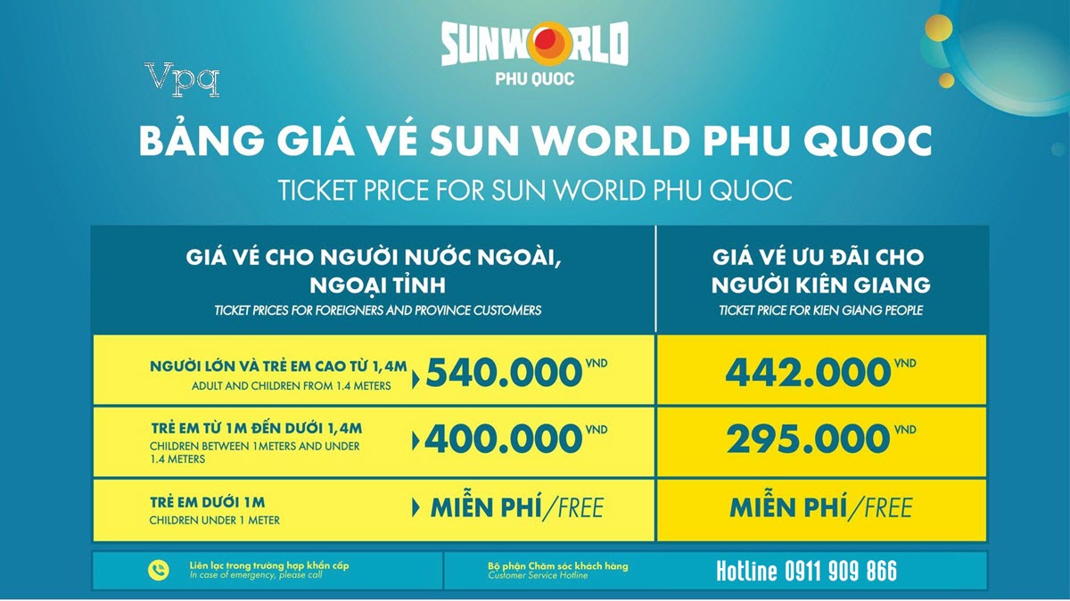 Bảng Giá Vé Sun World Phu Quoc (Niêm Yết)