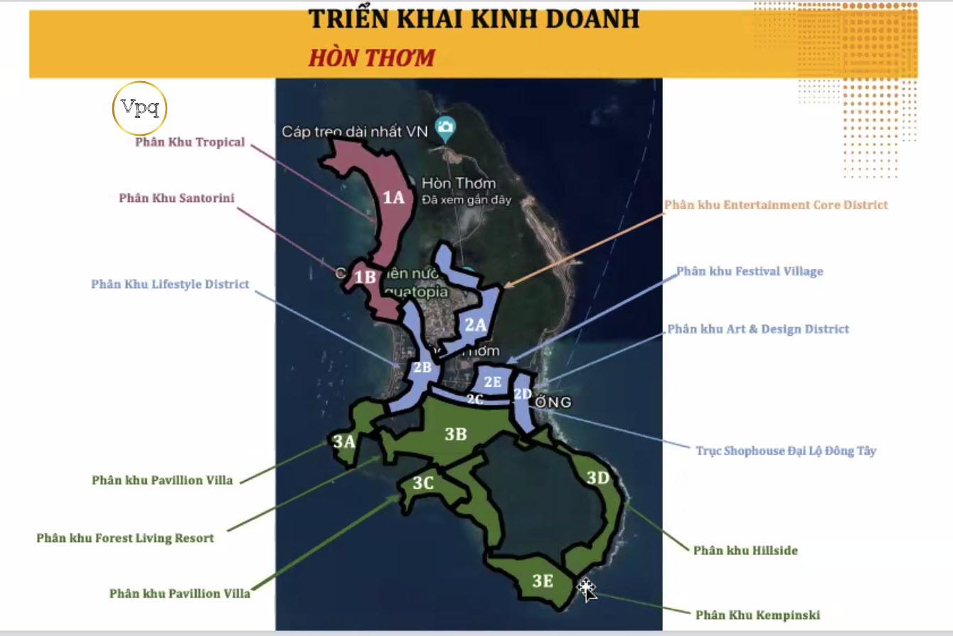 Bản đồ quy hoạch các phân khu tại đảo Hòn Thơm