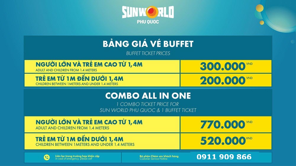 Bảng giá vé Buffet Sun World Phu Quoc