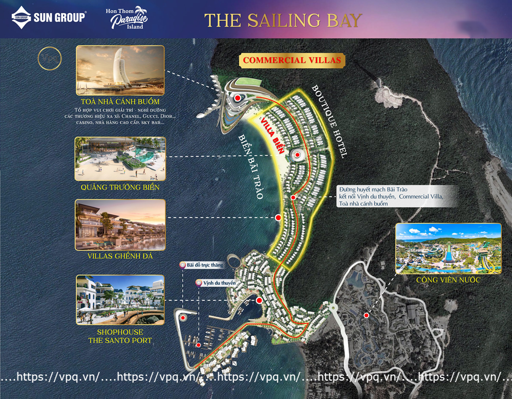 Vị trí dự án Shophouse The Santo Port tại phân khu The Sailing Bay hợp phần Sun Iconic Hub