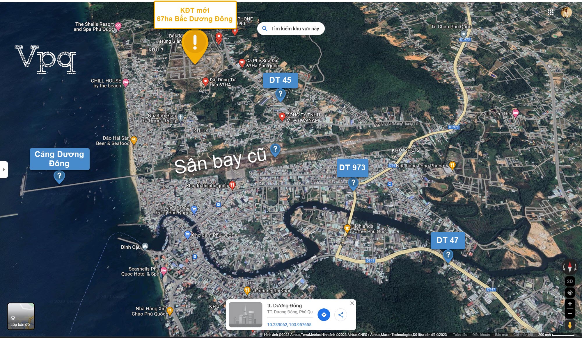 Vị trí KĐT 67ha Bắc Dương Đông Phú Quốc trên Google Map
