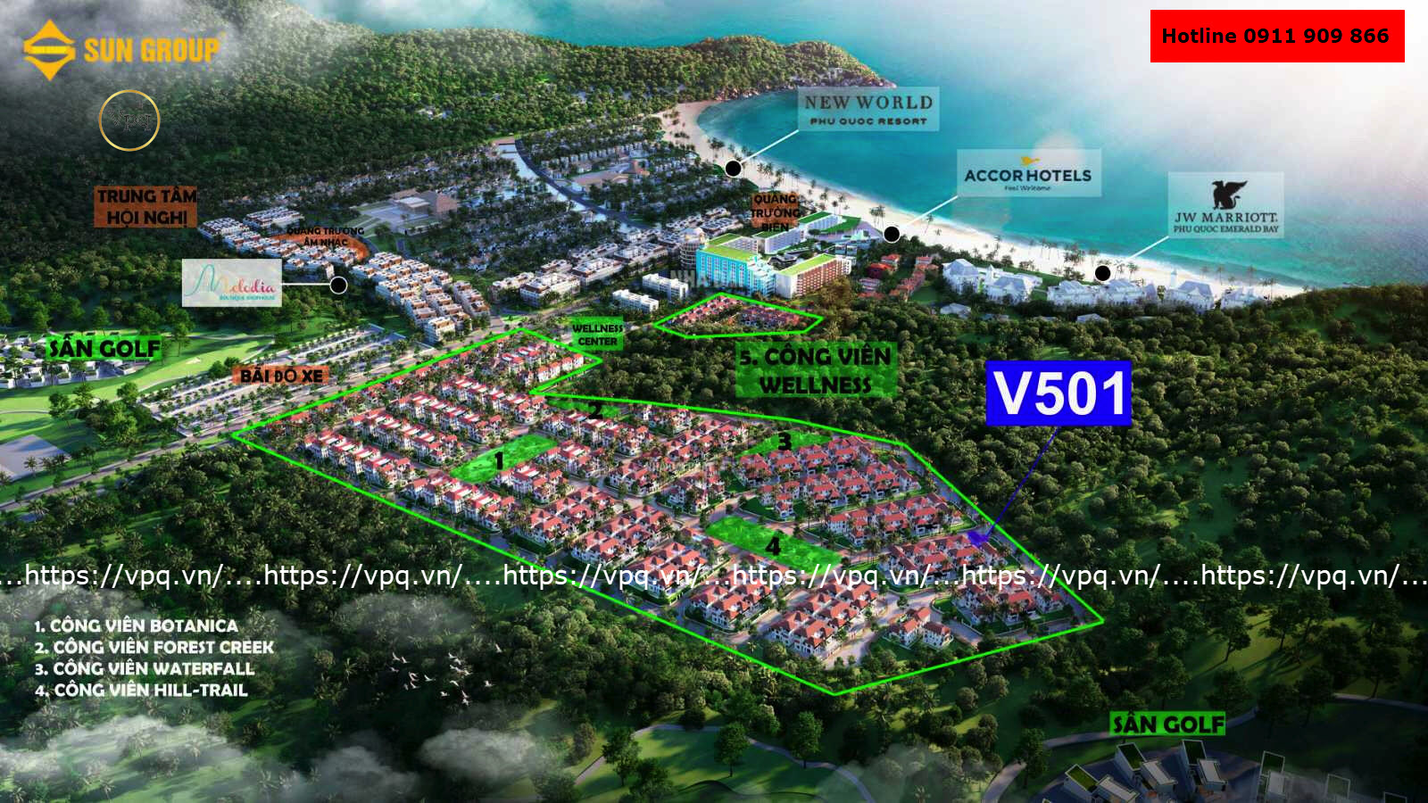 Hình ảnh phối cảnh vị trí biệt thự V501 Sun Tropical Village