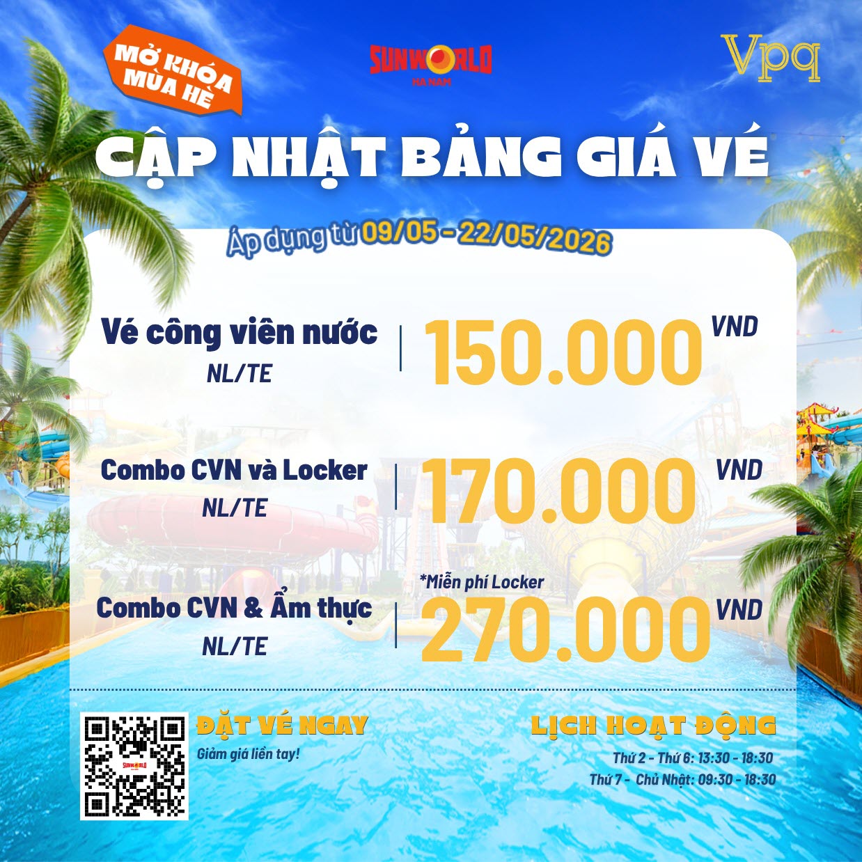 Sun World Ha Nam cũng triển khai ưu đ&atilde;i sinh nhật 1 tuổi với gi&aacute; v&eacute; đồng gi&aacute; chỉ 150.000 đồng từ ng&agrave;y 9/5 đến 22/5/2026