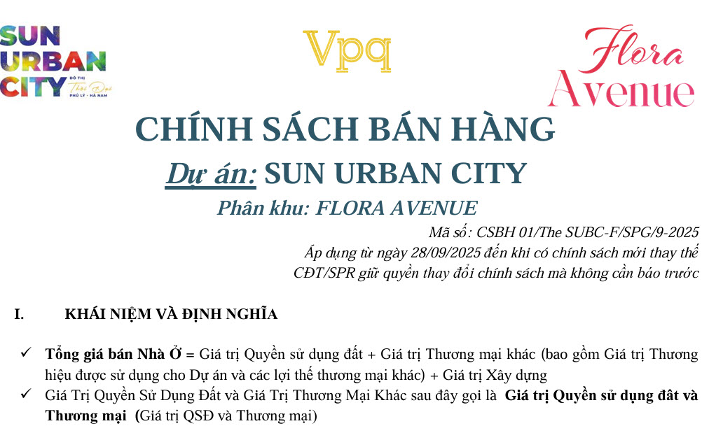 Sun Urban City | Chính sách bán hàng phân khu Flora Avenue T10/2025