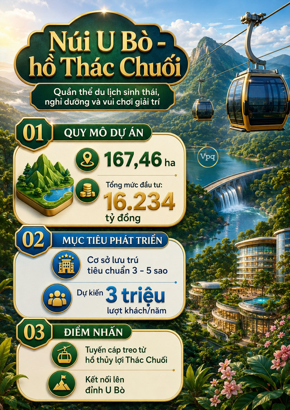 Dự án Quần thể du lịch sinh thái, nghỉ dưỡng và vui chơi giải trí núi U Bò-hồ Thác Chuối có tổng vốn đầu tư dự kiến hơn 16.234 tỷ đồng