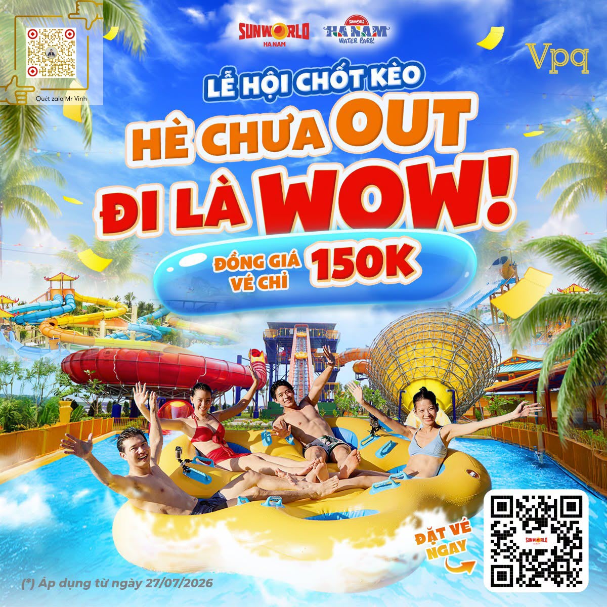 Từ ngày 27/07 Công viên nước Sun World Hà Nam đồng giá 150 ngàn đồng