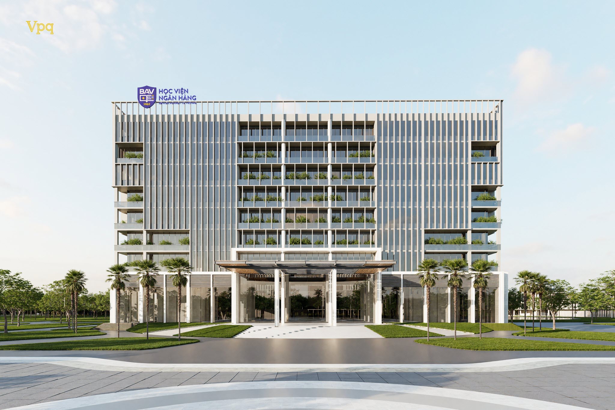 Phối cảnh tòa nhà hiệu bộ cao 9 tầng tại Cơ sở Ninh Bình của Học viện Ngân hàng