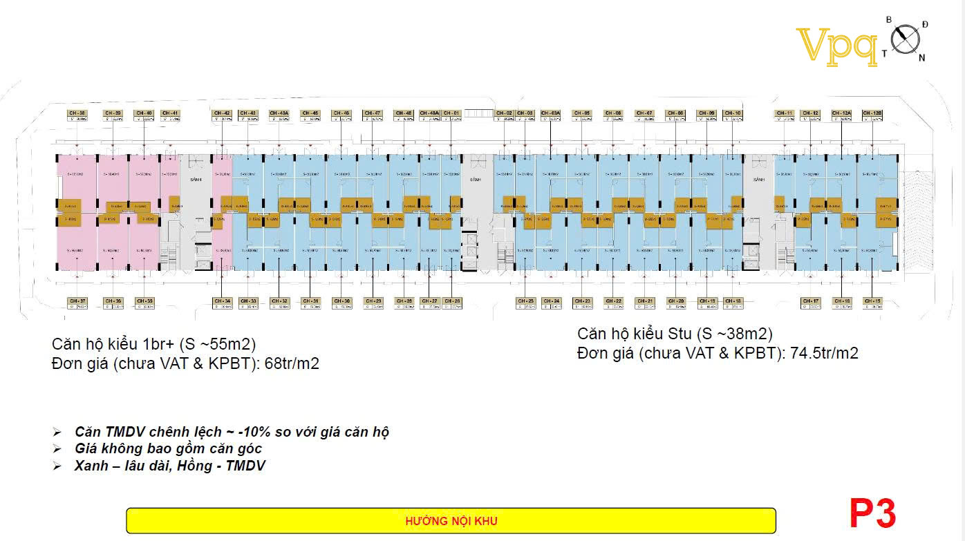 Giá bán Khối đế tòa P5 Park Residence hướng nội khu tòa P3