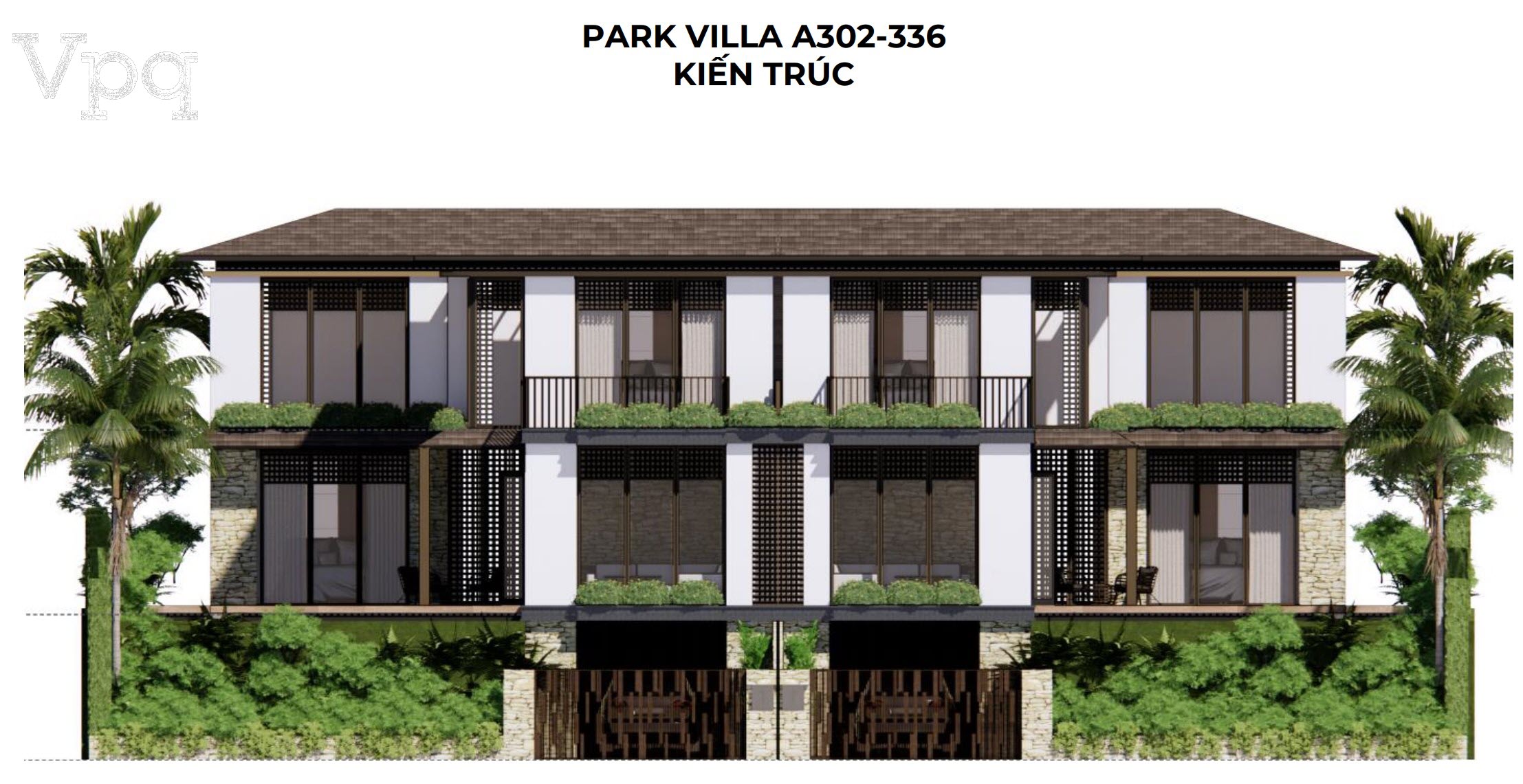 Kiến trúc mặt tiền Makaio Park Villa A302-A336