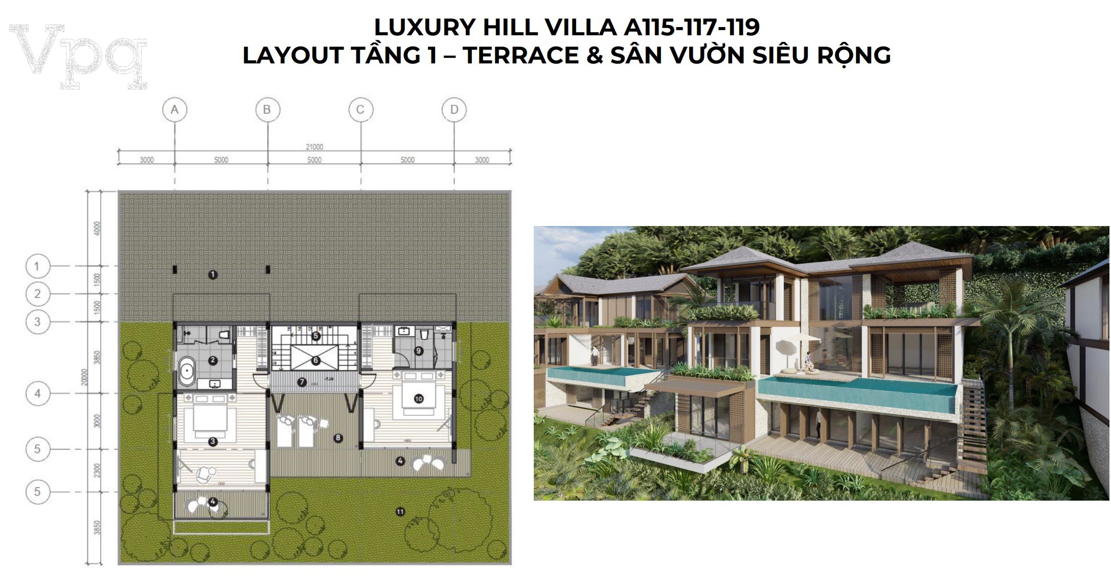Layout tầng 1 Luxury Hill Villa A115-A117-A119