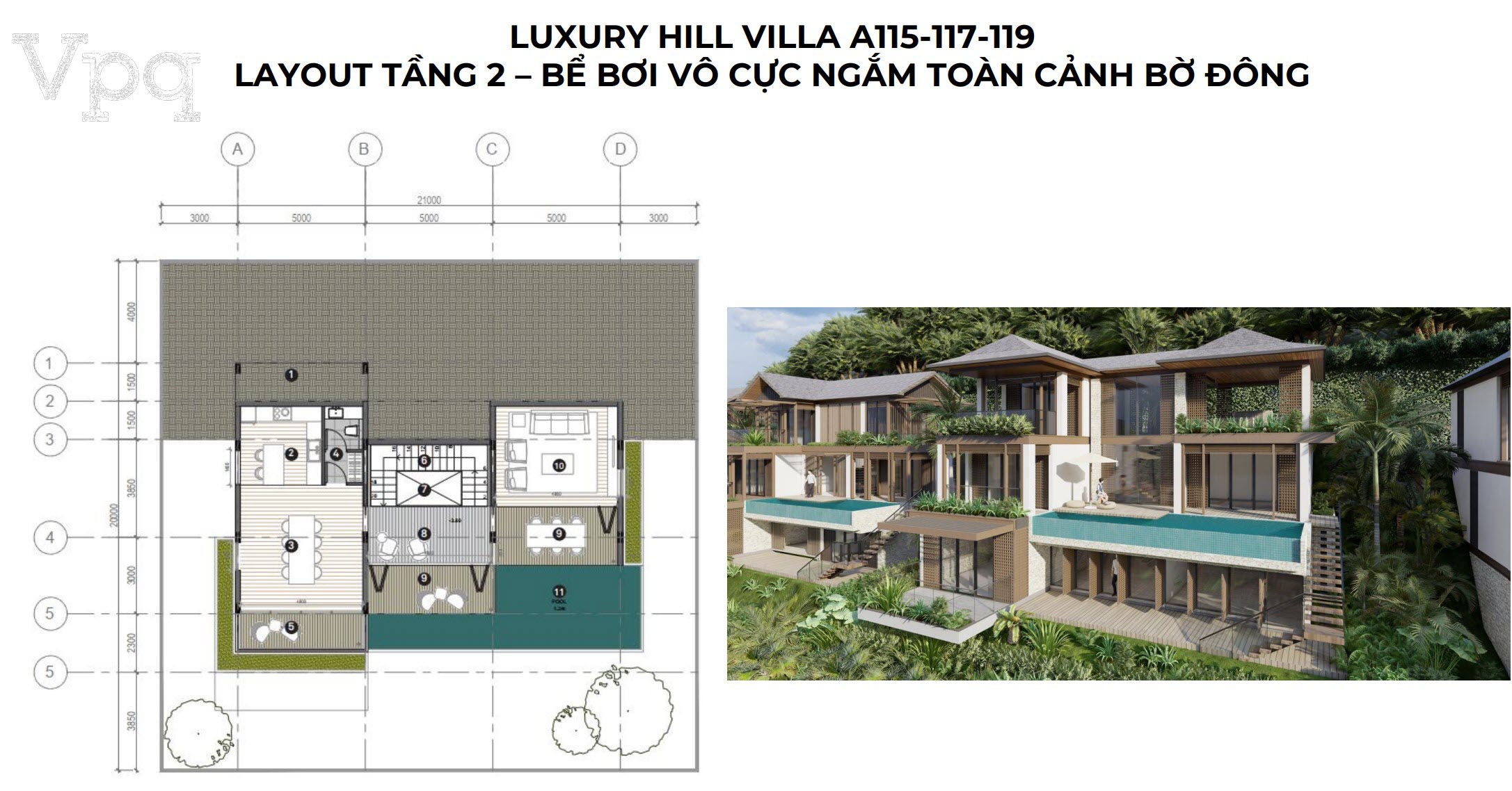 Layout tầng 2 Luxury Hill Villa A115-A117-A119