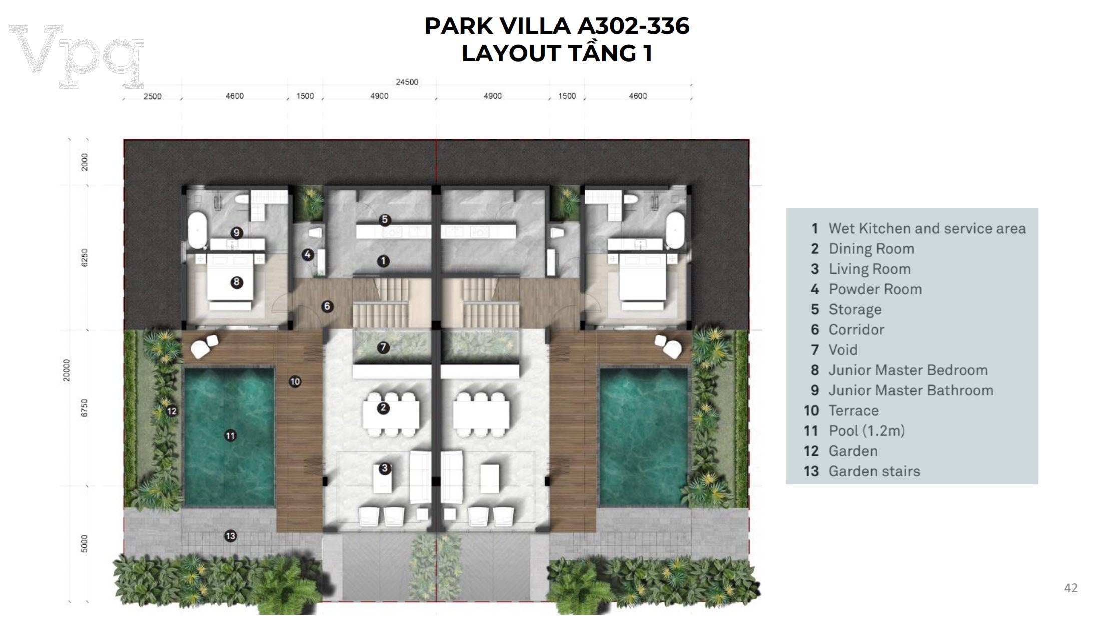 Makaio Park Villa A302-A336 Layout tầng 1