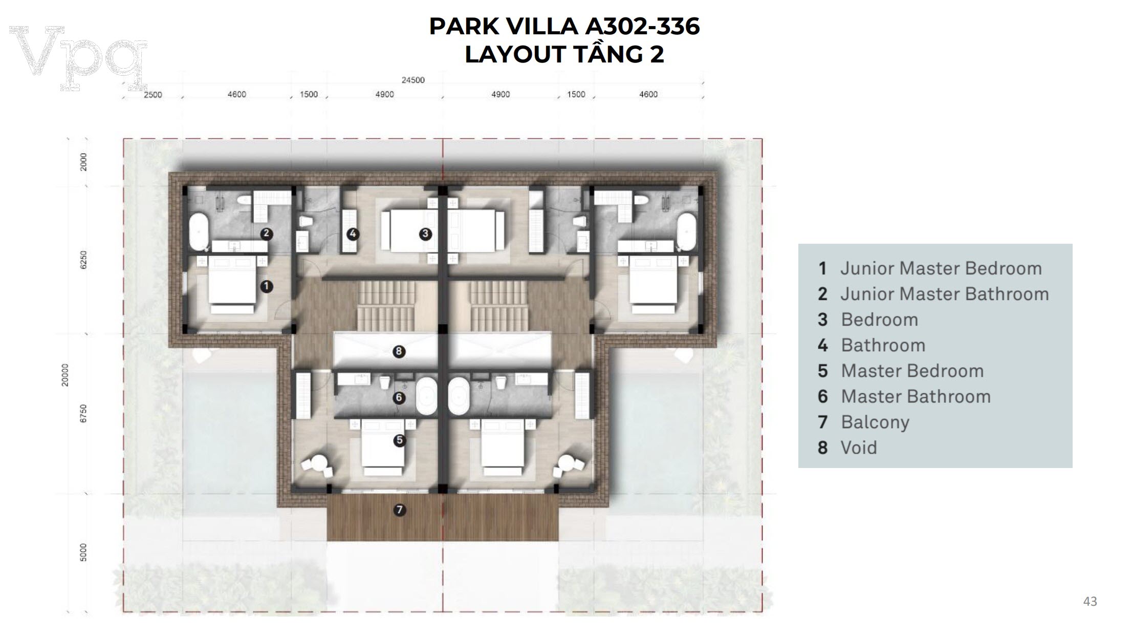 Makaio Park Villa A302-A336 Layout tầng 2