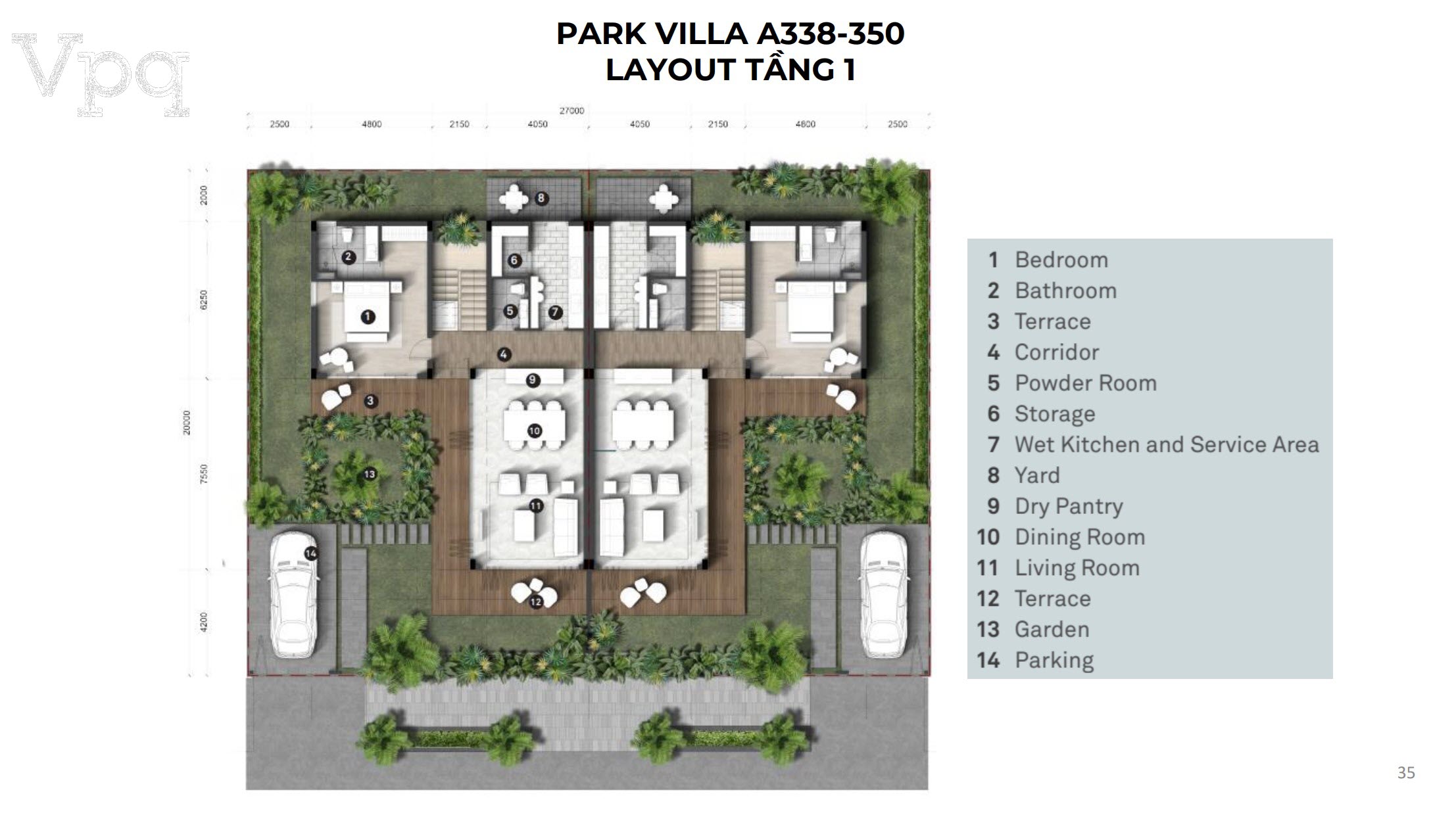 Layout Park Villa A338-A350 tầng 1
