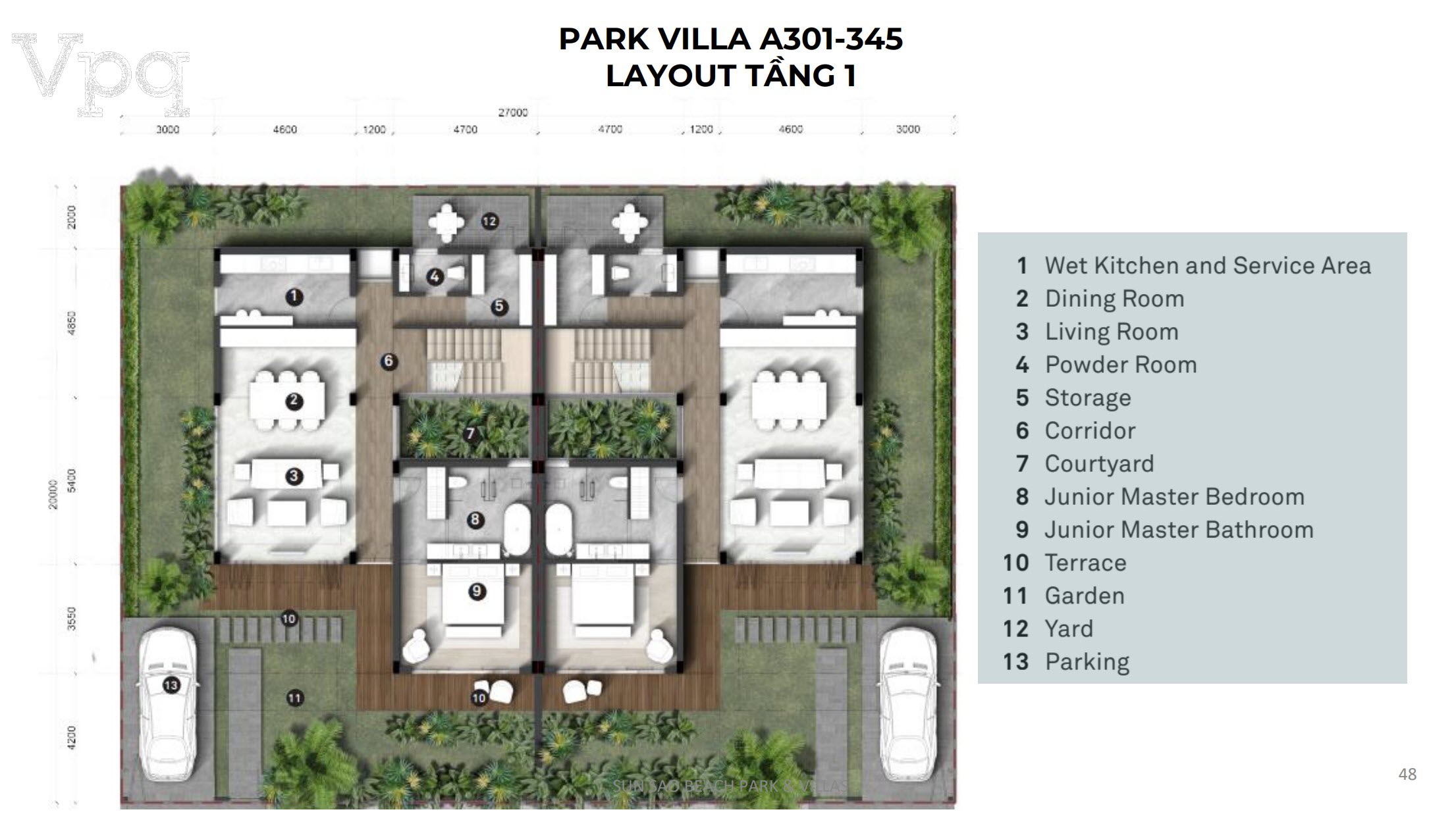 Makaio Park Villa A301-A345 - Layout tầng 1