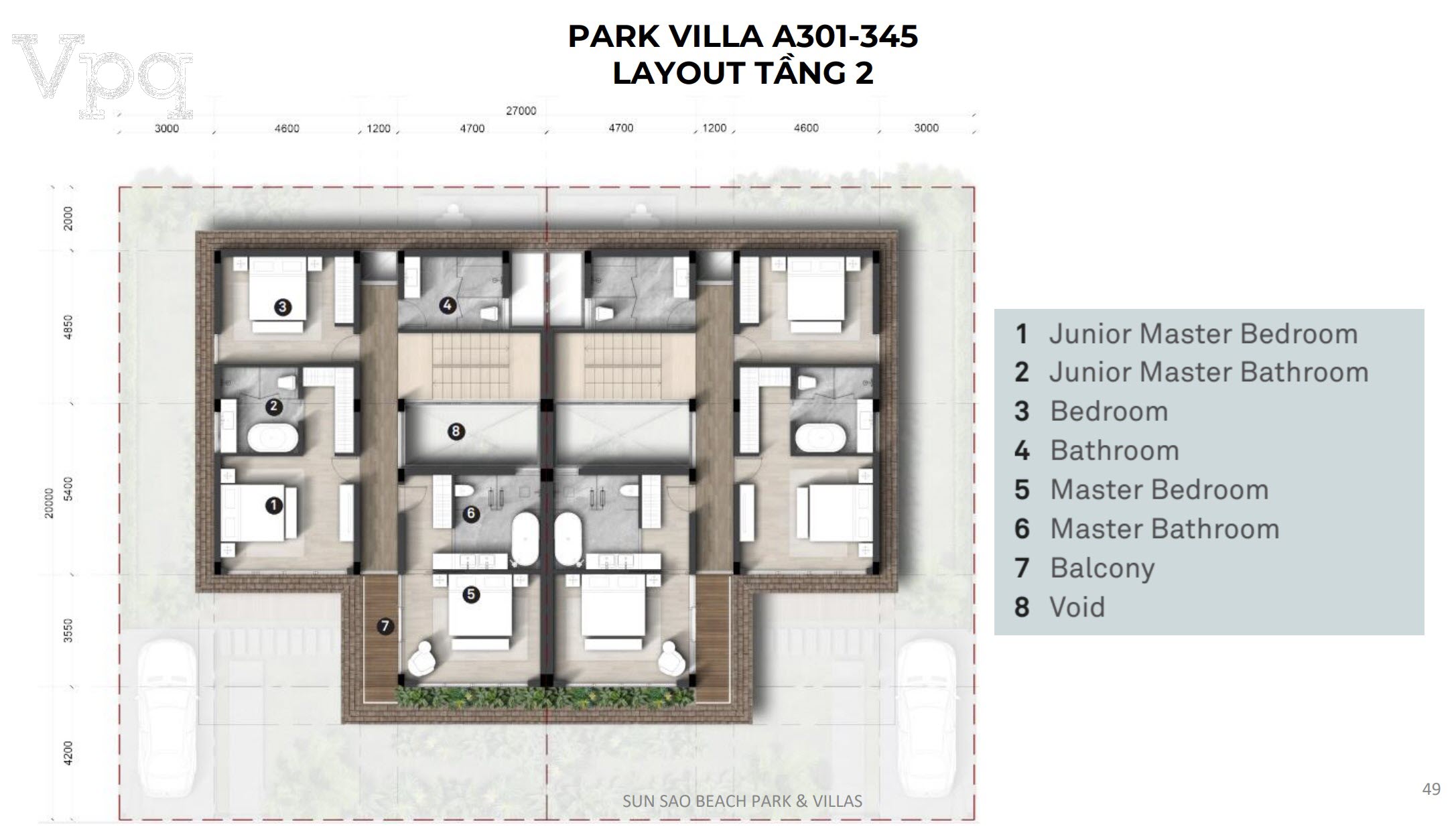 Makaio Park Villa A301-A345 - Layout tầng 2