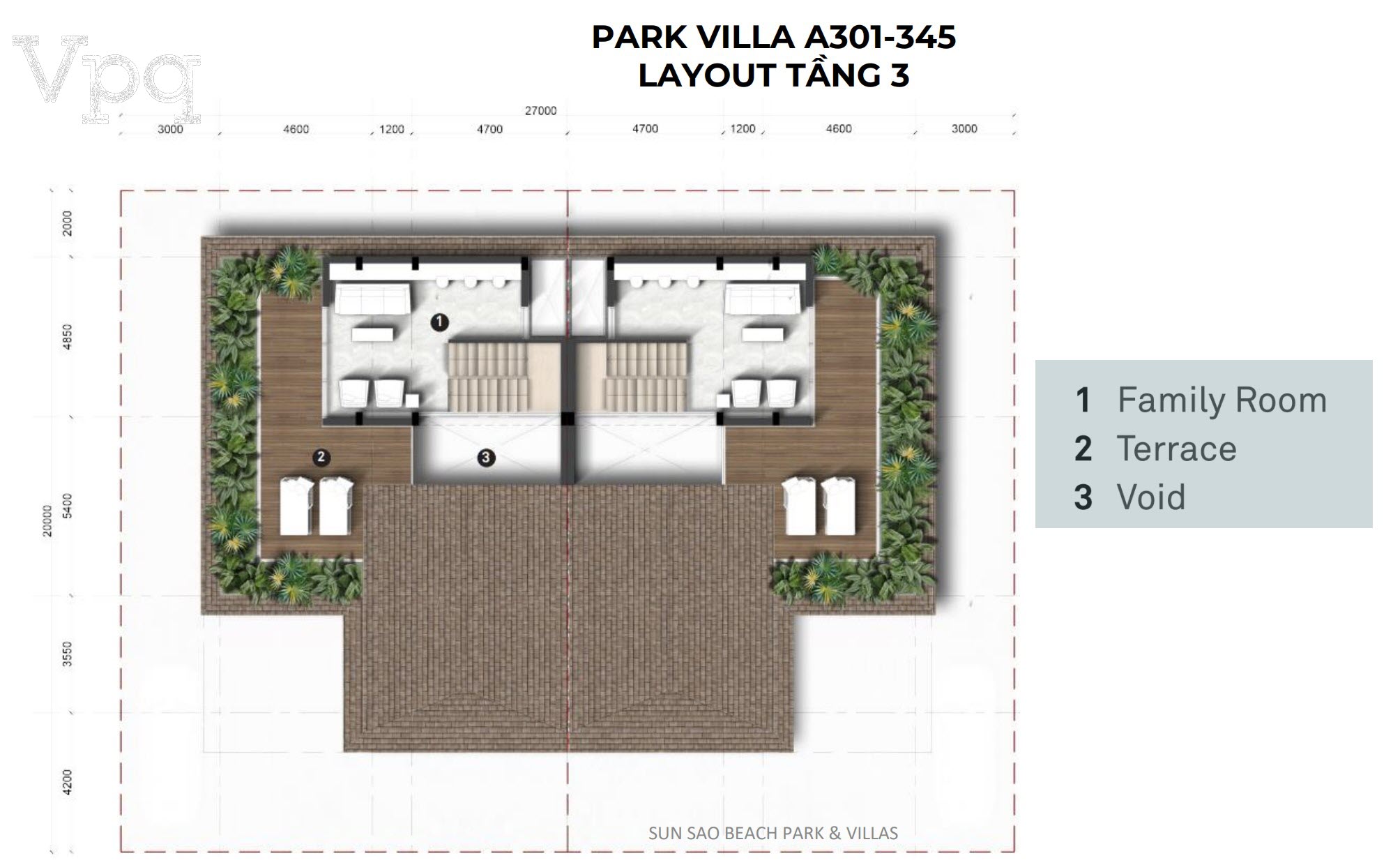 Makaio Park Villa A301-A345 - Layout tầng 3