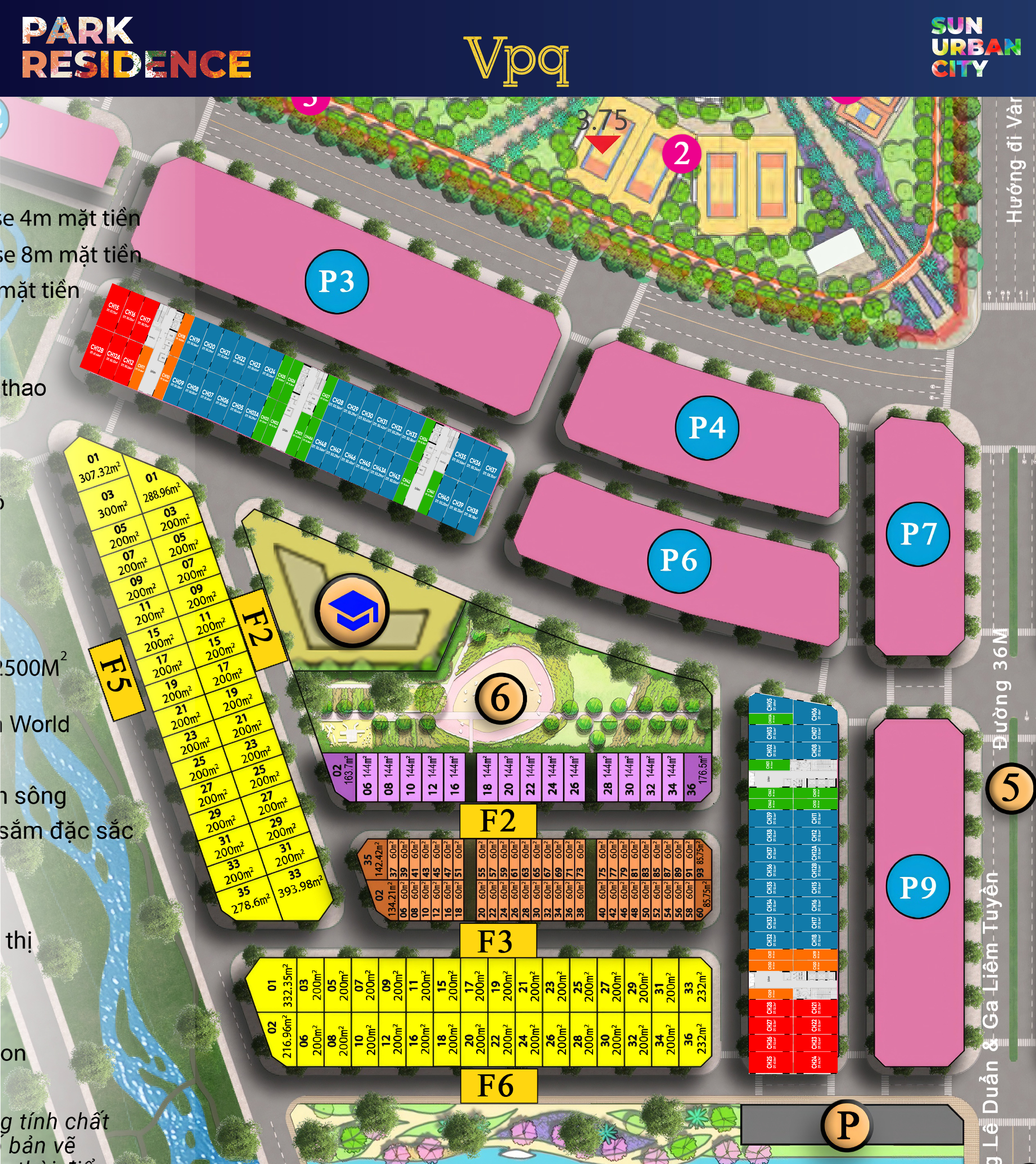 Mặt bằng khối đế Park Residence c&aacute;c t&ograve;a: P3-P5-P8-P9