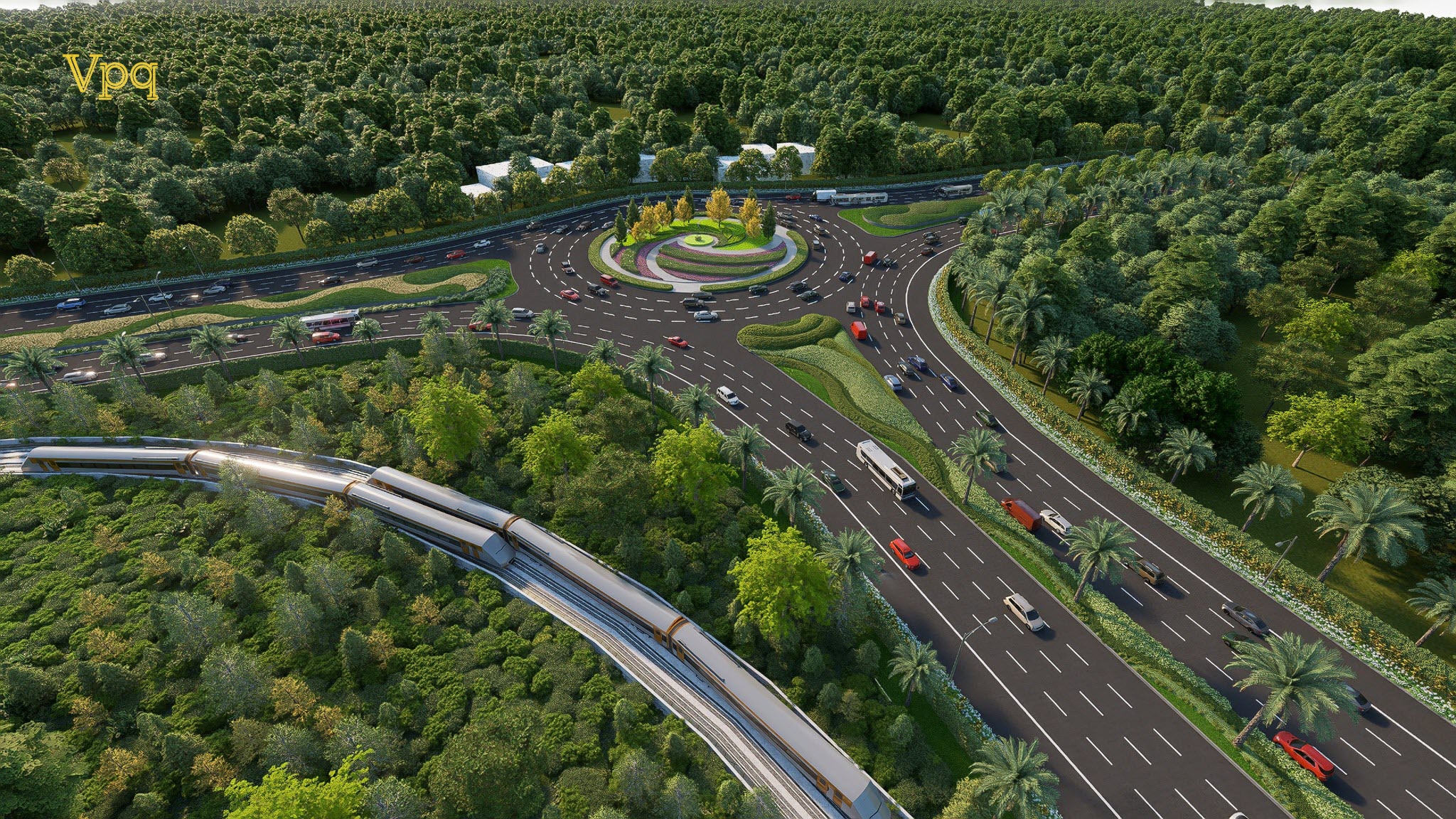 Phối cảnh những hàng me tây dọc đại lộ tạo cảnh quan hiện đại, thân thiện môi trường