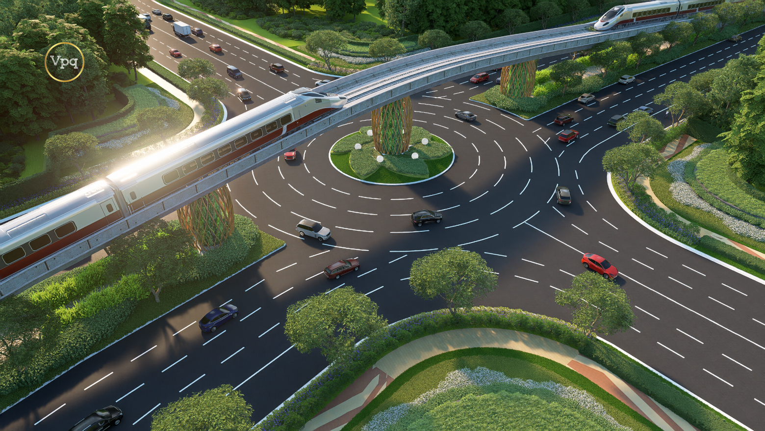 Quy hoạch giao th&ocirc;ng tương lai với 10 l&agrave;n đường v&agrave; t&agrave;u điện LRT kết nối c&aacute;c ph&acirc;n khu