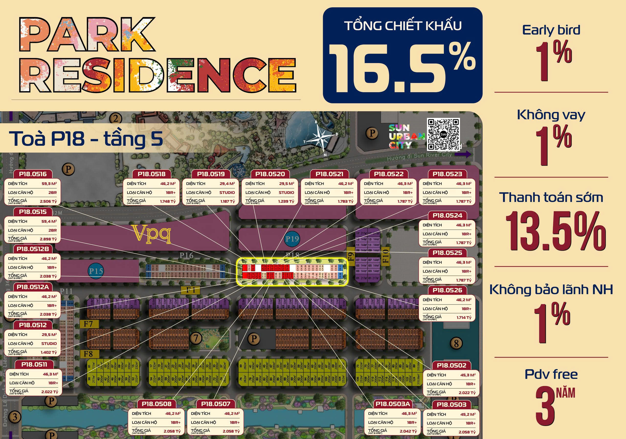 Quỹ căn tầng 5 tòa P18 Park Residence