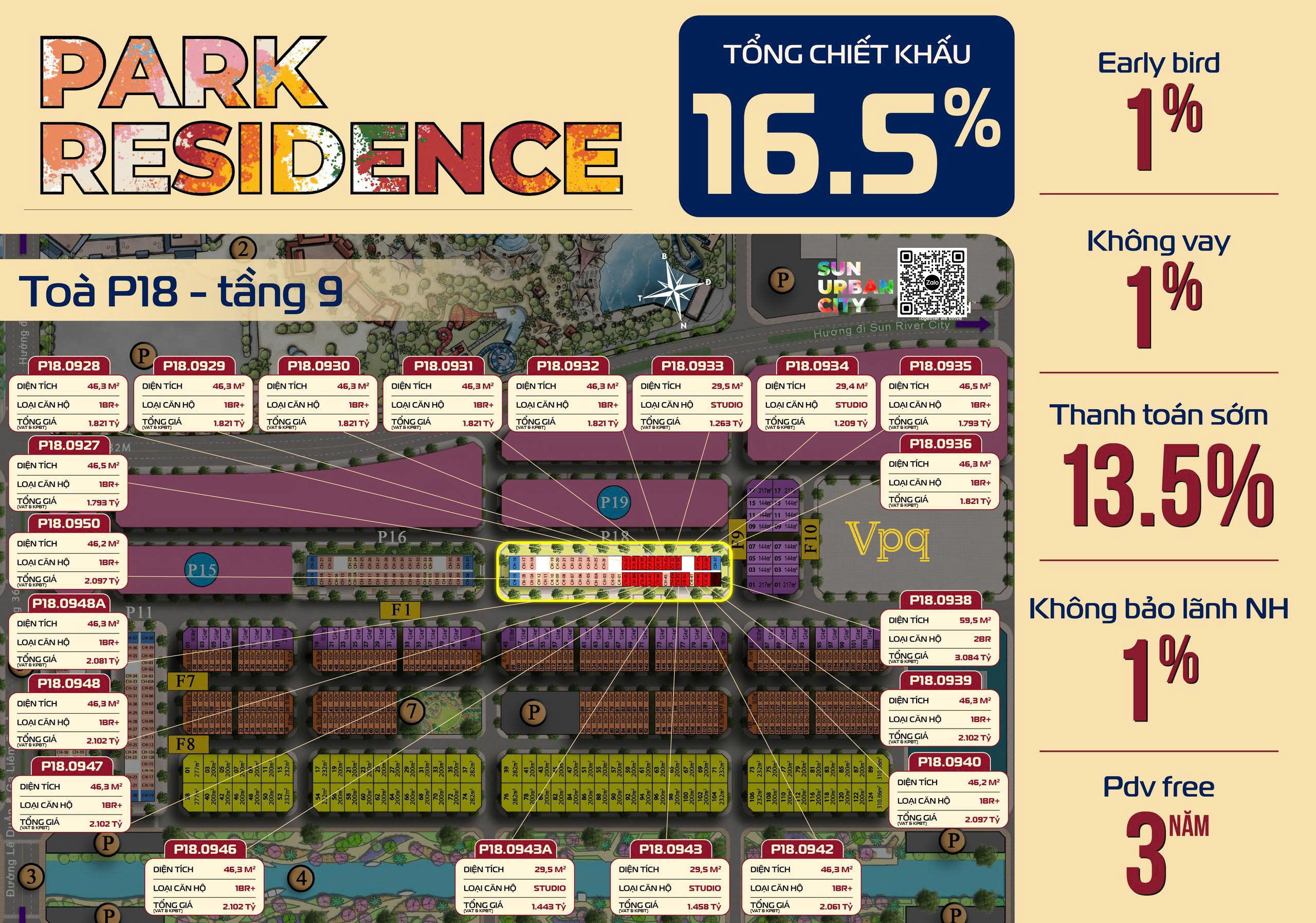 Quỹ căn tầng 9 tòa P18 Park Residence