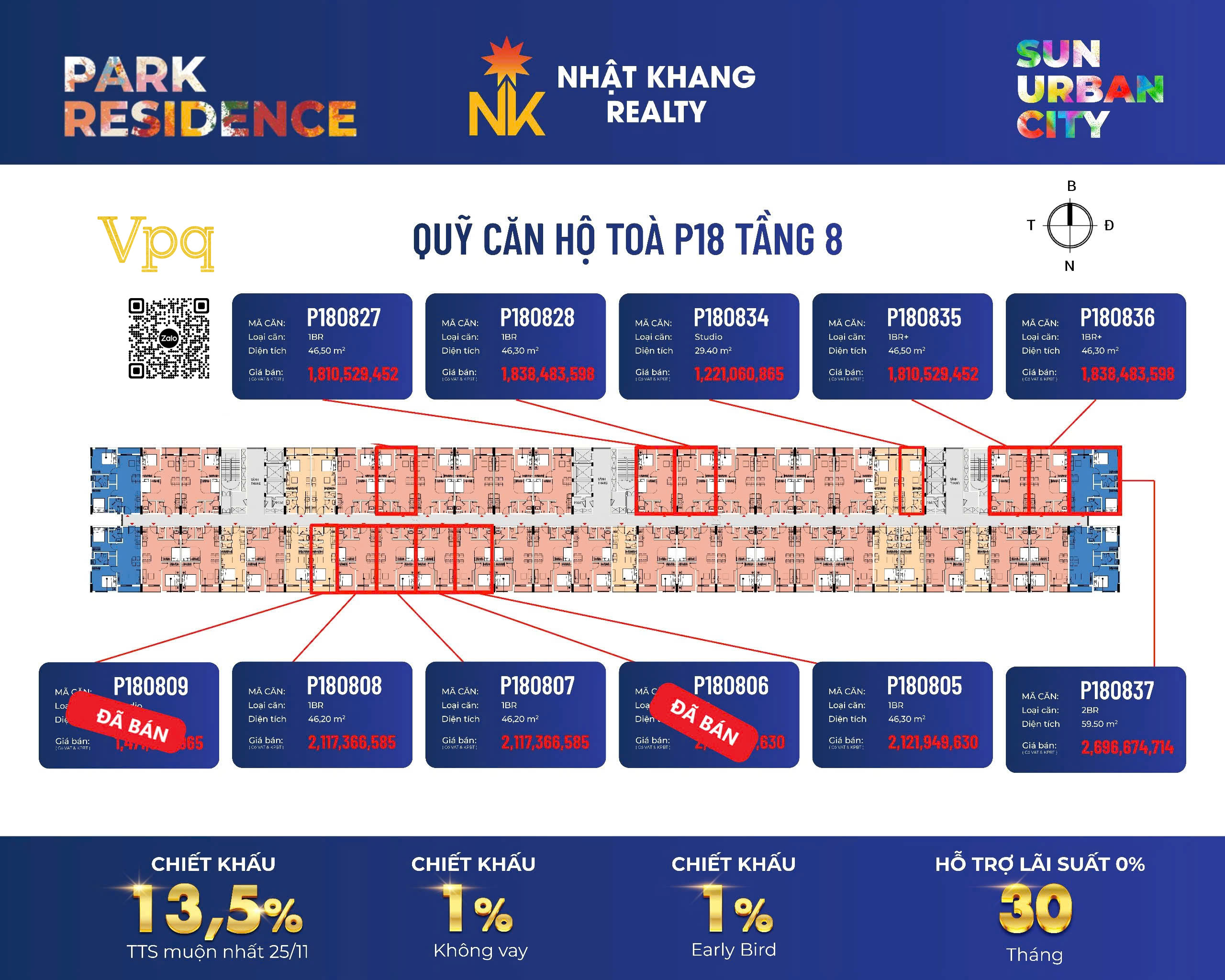 Quỹ căn giá bán tầng 8 tòa P18 Park Residence
