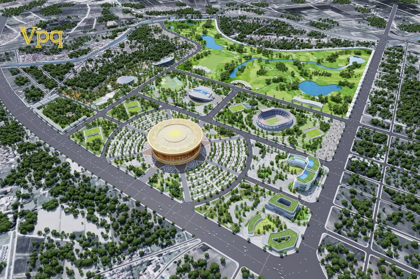 Phối cảnh s&acirc;n vận động Trống Đồng