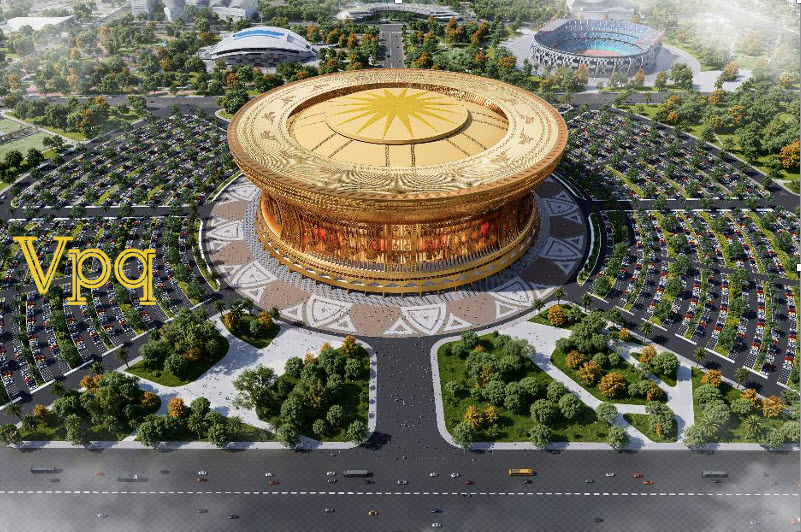 Thiết kế của s&acirc;n vận động lấy cảm hứng từ họa tiết trống đồng Đ&ocirc;ng Sơn v&agrave; chim Lạc