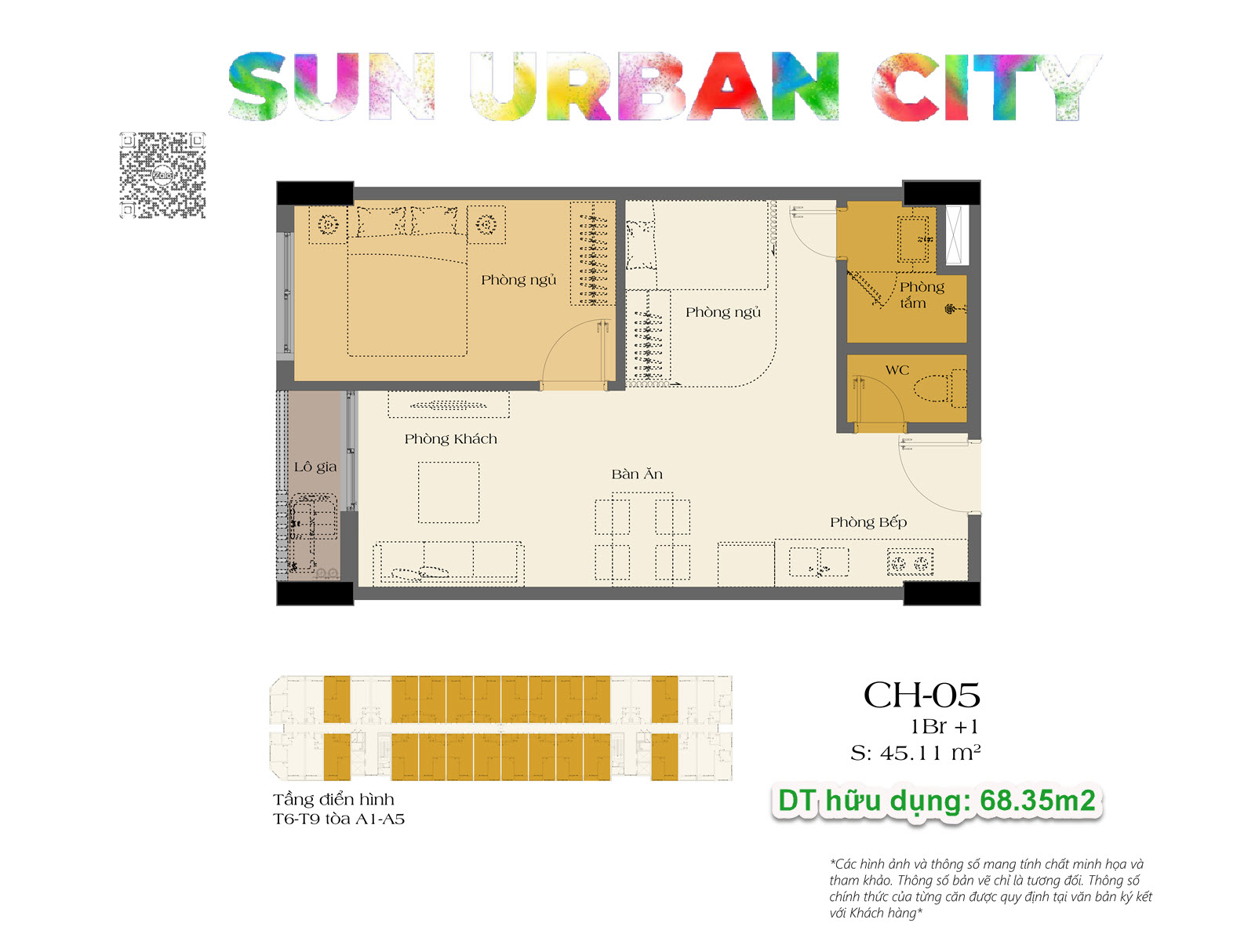 Layout căn hộ 1 phòng ngủ 