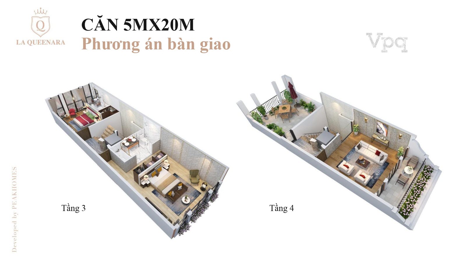 Layout thiết kế tầng 3 + tầng 4 Shoptel 4 tầng: 5x20