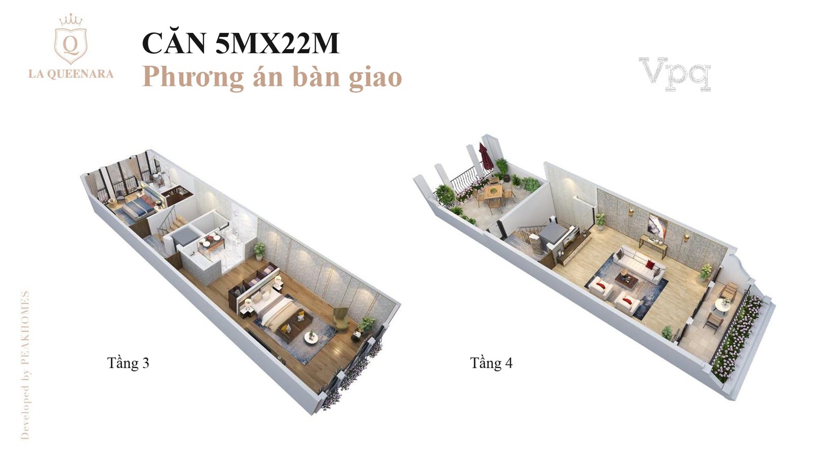 Layout thiết kế tầng 3 + tầng 4 Shoptel 4 tầng: 5x22