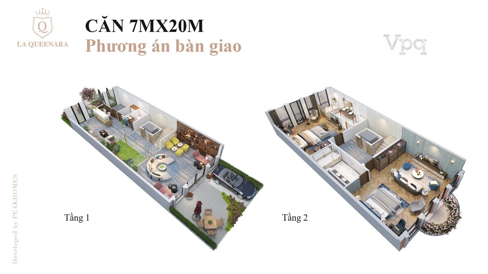 Layout thiết kế tầng 1 + tầng 2 Shoptel 4 tầng: 7x20