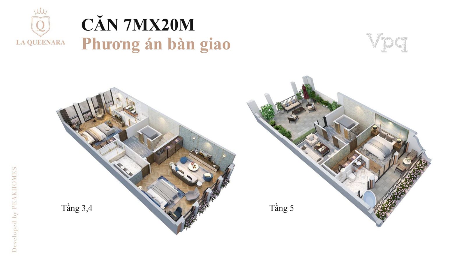Layout thiết kế tầng 3 + tầng 4 Shoptel 4 tầng: 7x20