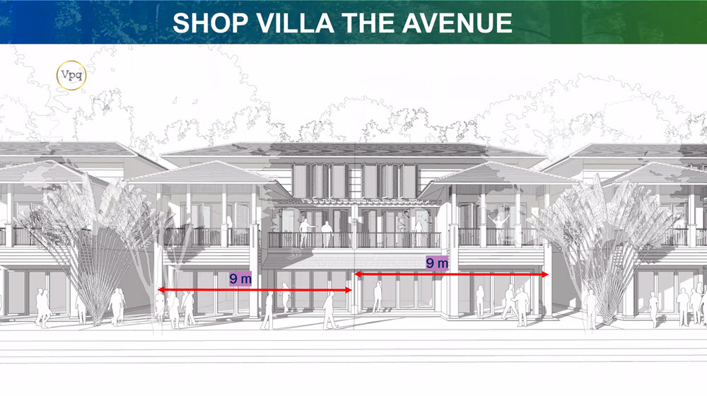 Mặt tiền Shop Villa The Avenue rộng 9m tạo không gian khoáng đạt