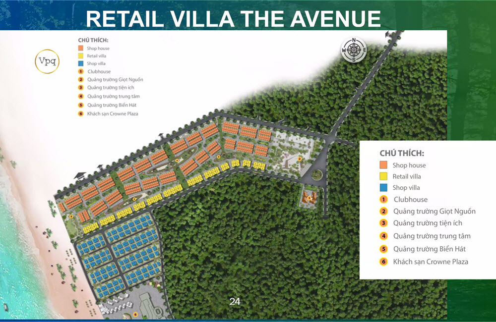 Vị trí Retail Villa The Avenue - Sun Secret Valley Phú Quốc trên mặt bằng có màu vàng nhạt