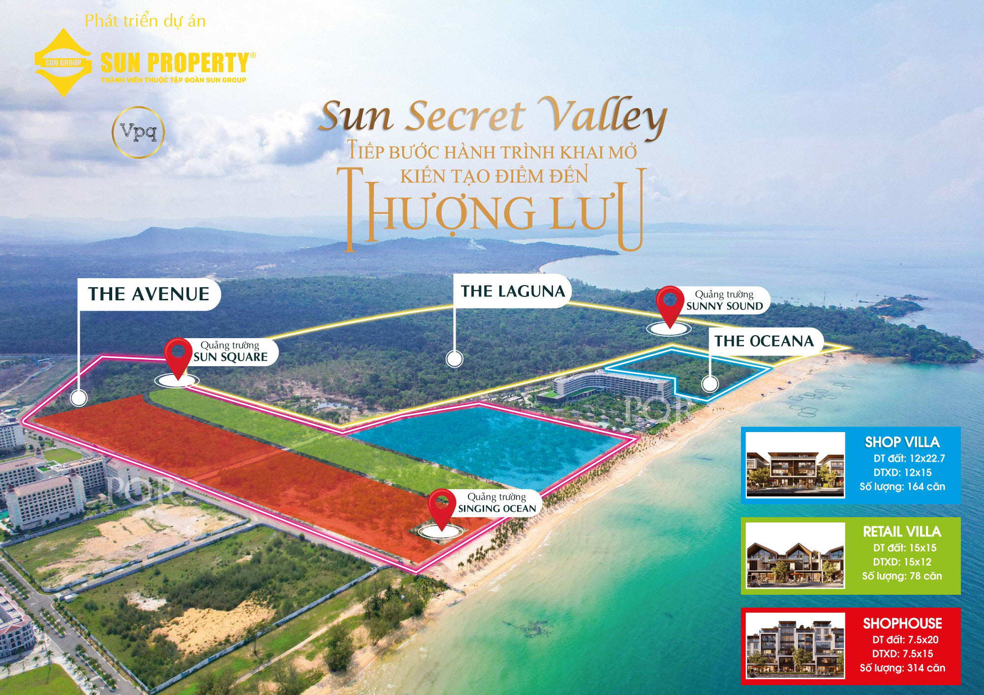 Vị trí thực tế của phân khu The Avenue trong dự án Sun Secret Valley Phú Quốc