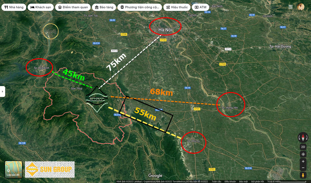 Vị trí dự án Sun Group Hòa Bình