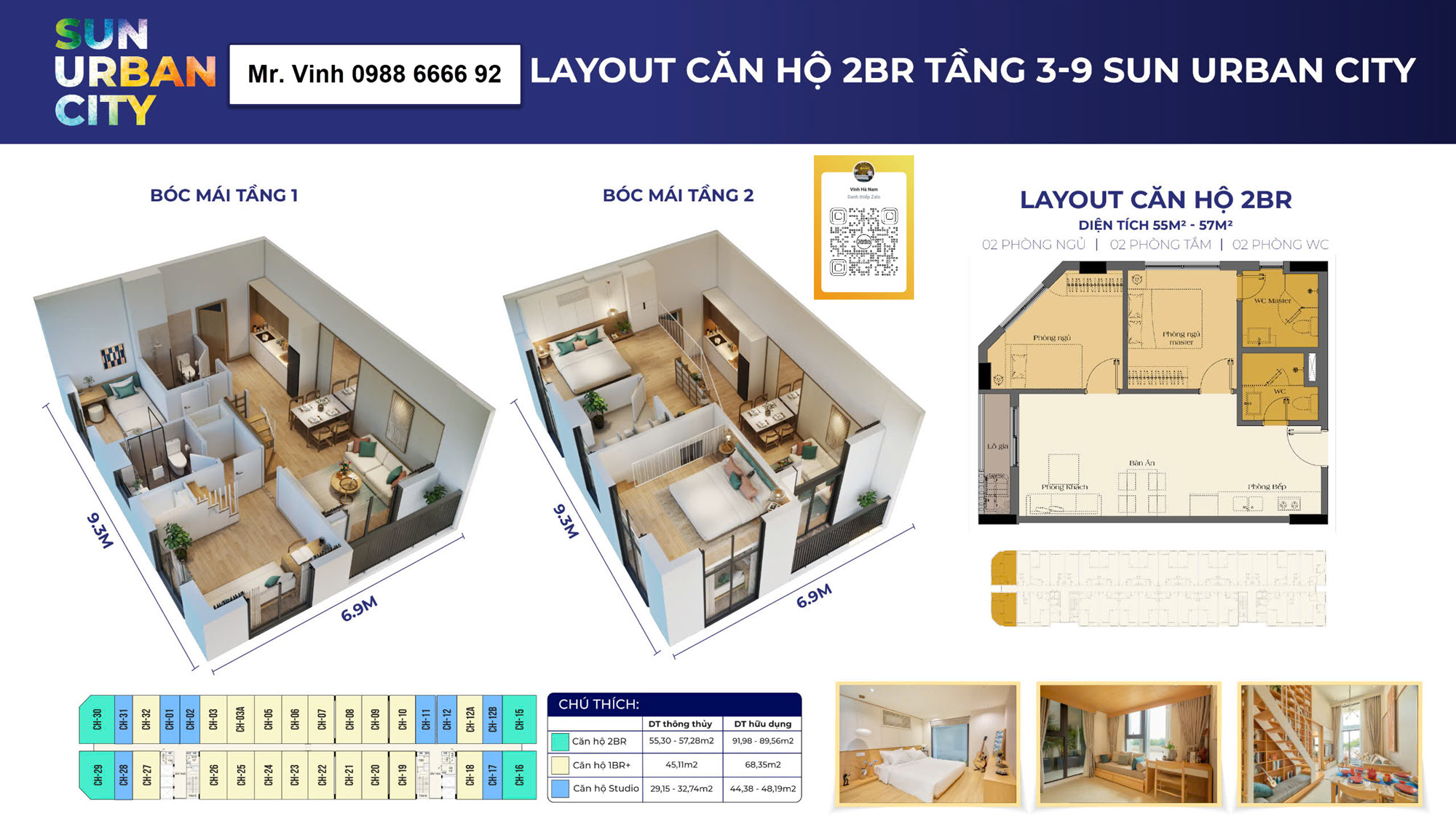 Layout điển hình căn hộ 2BR - Art Residence từ tầng 3-9