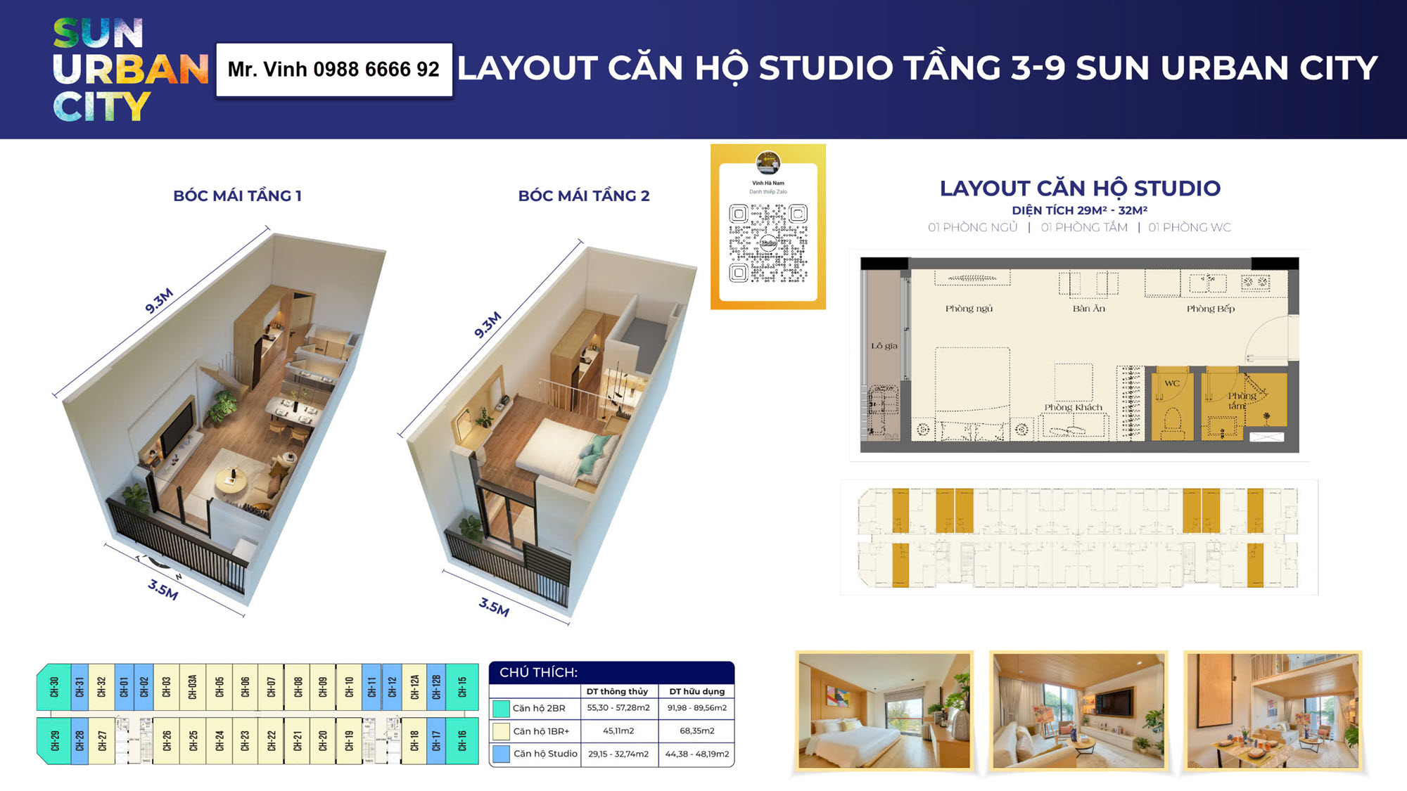 Layout điển hình căn hộ studio - Art Residence từ tầng 3-9