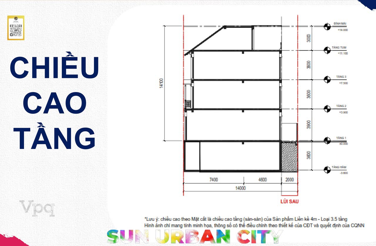 Chiều cao liền kề mặt tiền 4m