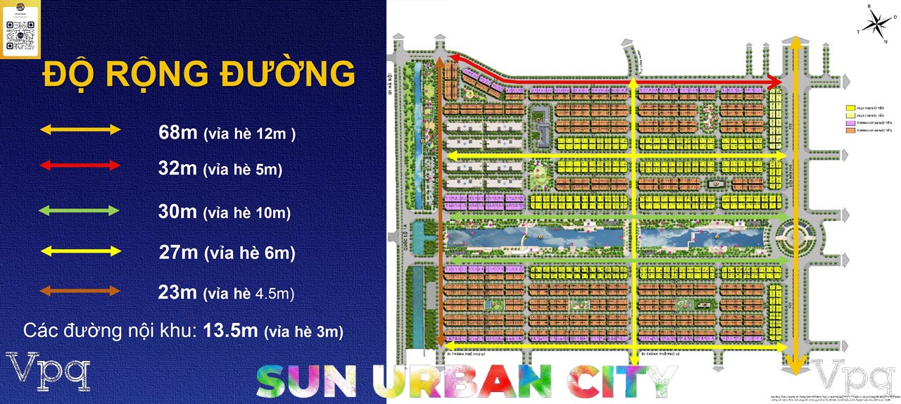 Diện tích các trục đường dự án Sun Urban City