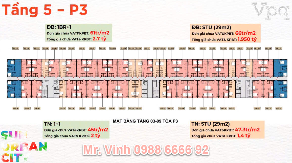 Bảng giá bán căn hộ Park Residence tòa điển hình P3