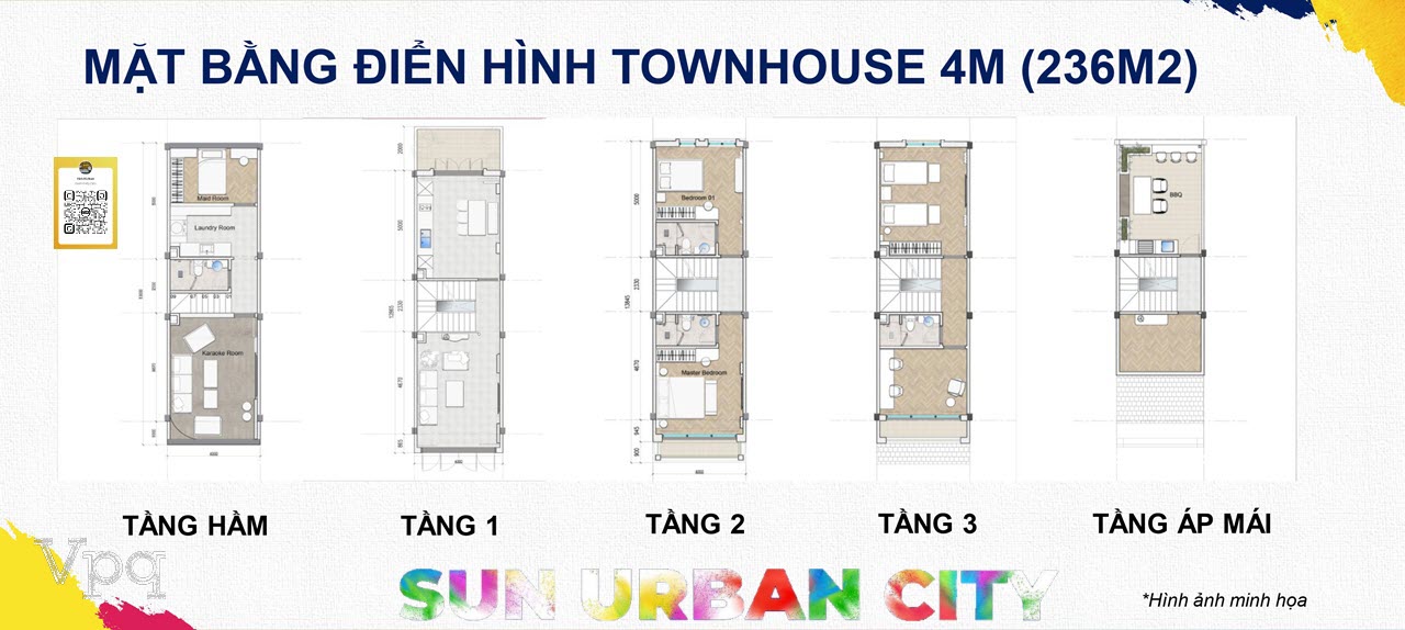 Layout điển hình căn liền kề mặt tiền 4m (Căn 56m2)