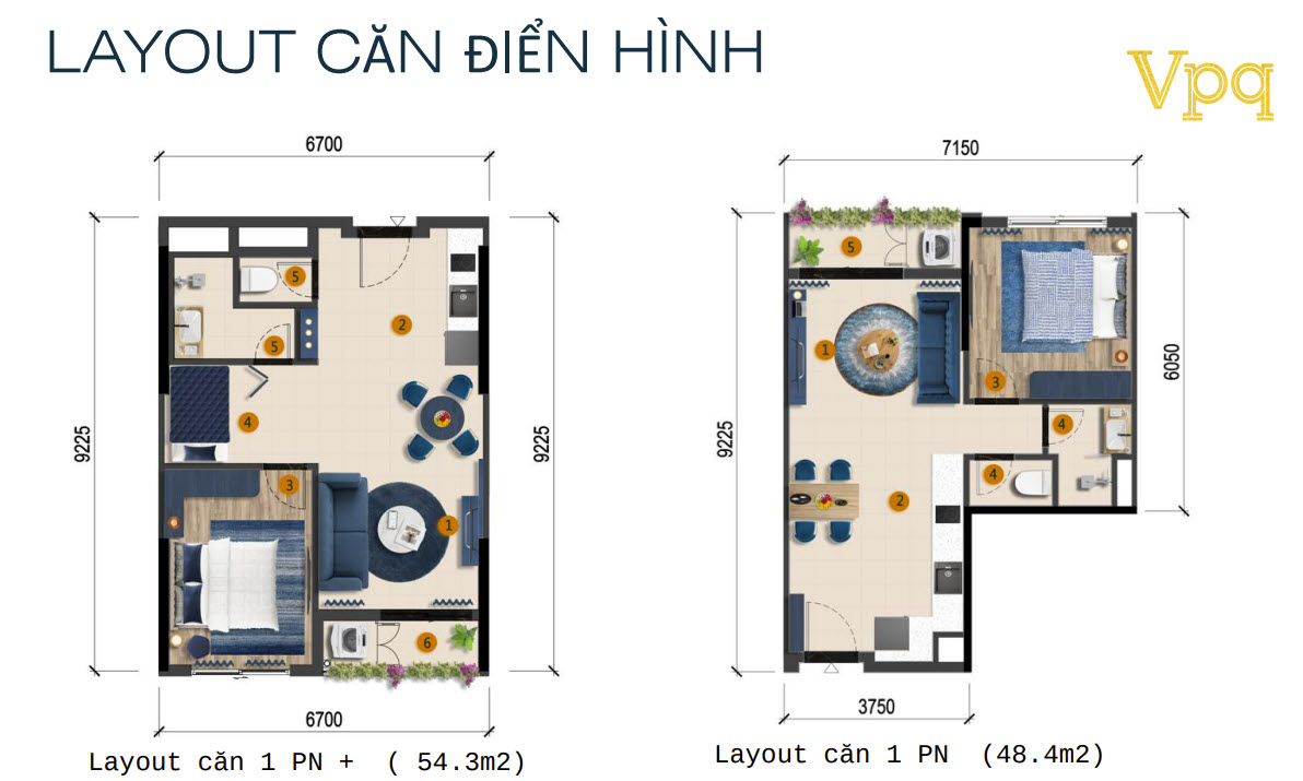 Layout căn hộ The Sunset 1 phòng ngủ