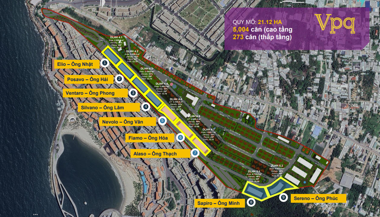 Mặt bằng 9 tòa căn hộ The Sunset Phú Quốc