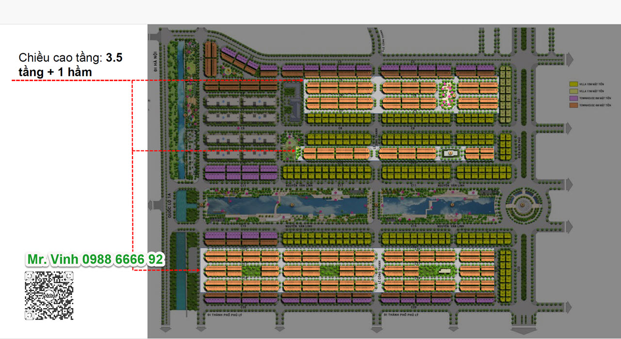 Vị trí Townhouse (liền kề) mặt tiền 4m Sun Urban City